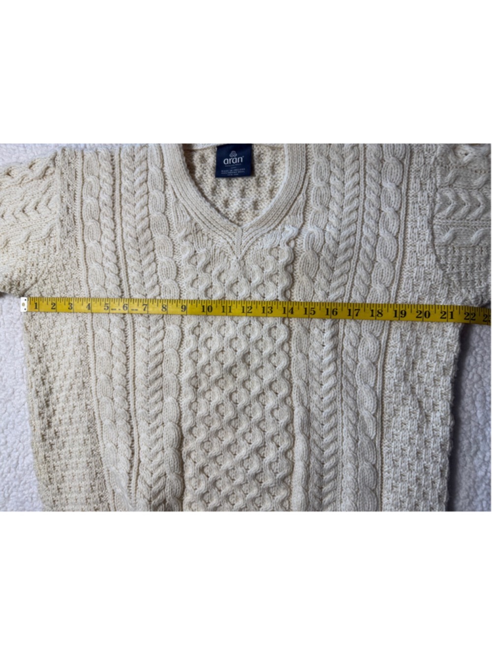 Aran Woollen Mills Irish Merino Wool Fisherman Cable Sweater Cream Med - Picture 8 of 8
